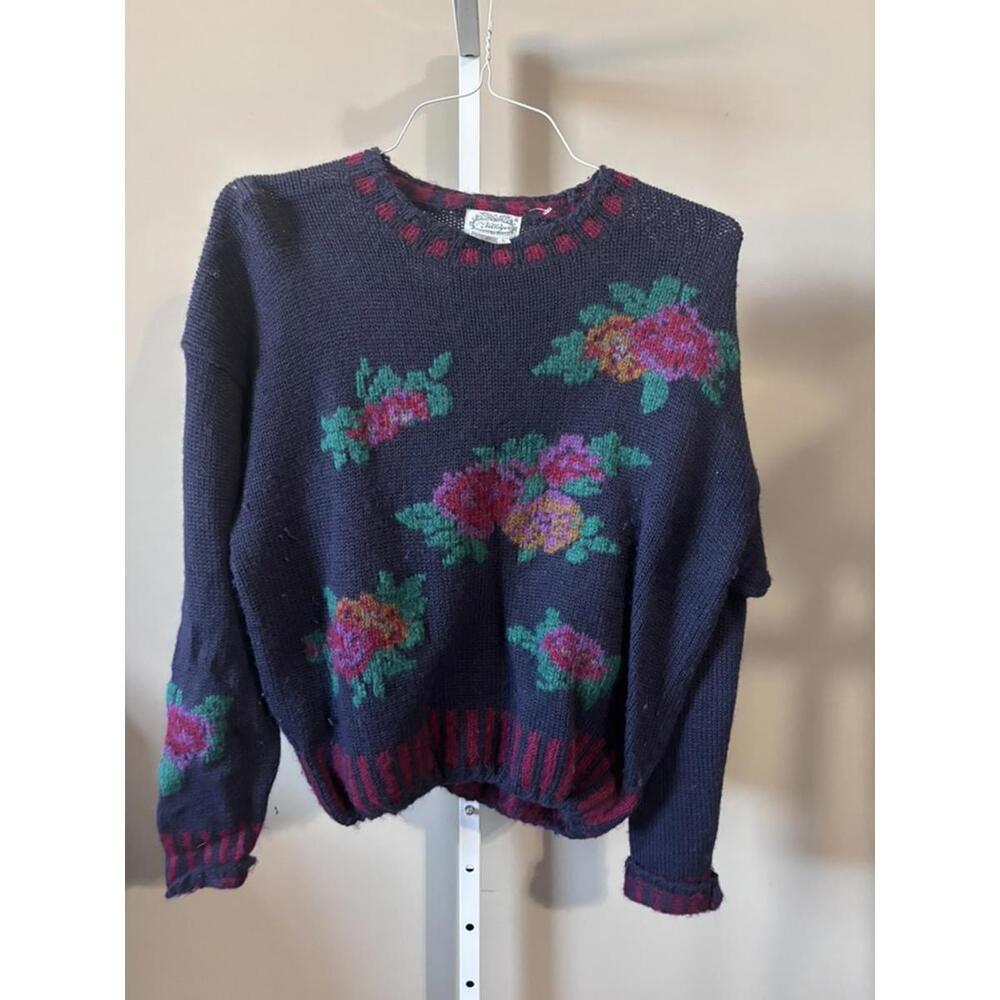 Vintage The Villager Floral Wool Blend Sweater | Cottagecore Knit | L